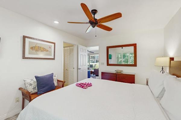 Tastefully arranged bedroom provides a peaceful setting for restorative stays