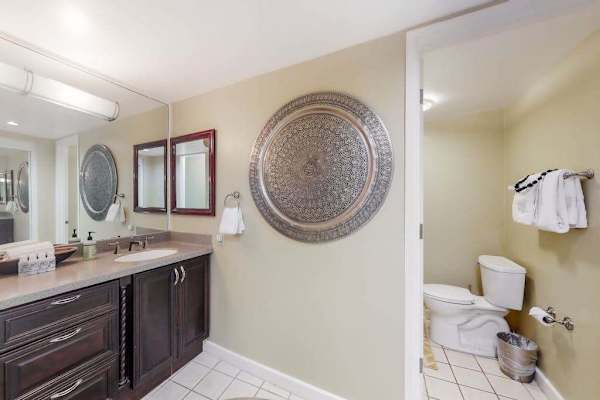 Spacious bathroom vanity provides plenty of room for daily routines