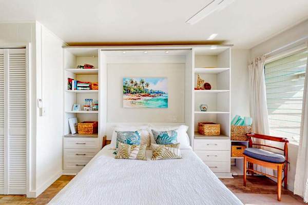 Inviting studio with custom built-in furnishings and a relaxing atmosphere.