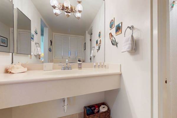 Spacious bathroom vanity provides plenty of room for daily routines