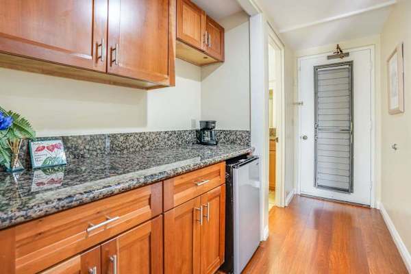 Convenient kitchen provides extra space for preparing meals easily