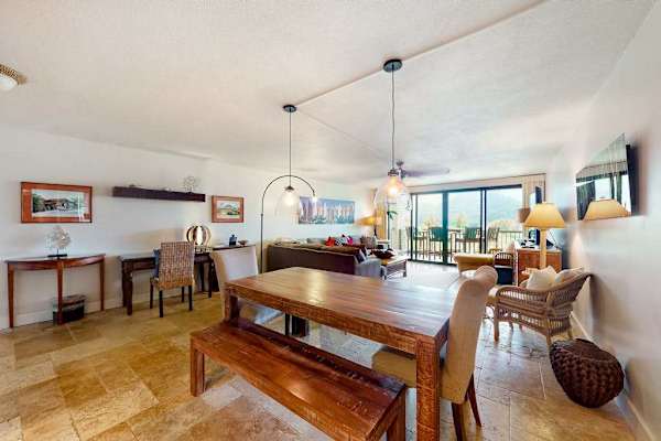 Bright dining space offers plenty of room for gathering together