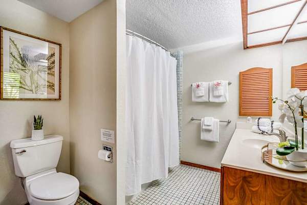 Guest bathroom with tub/shower combo.