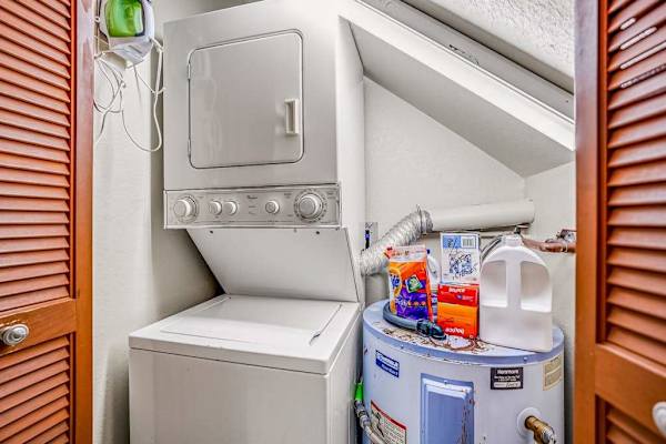In-home stackable washer and dryer let you pack light and enjoy the convenience of doing laundry during your stay.