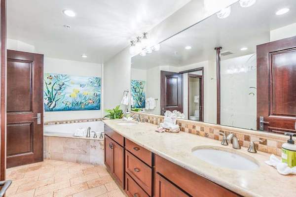 Bright Queen Master Bathroom With Refined Coastal Style
