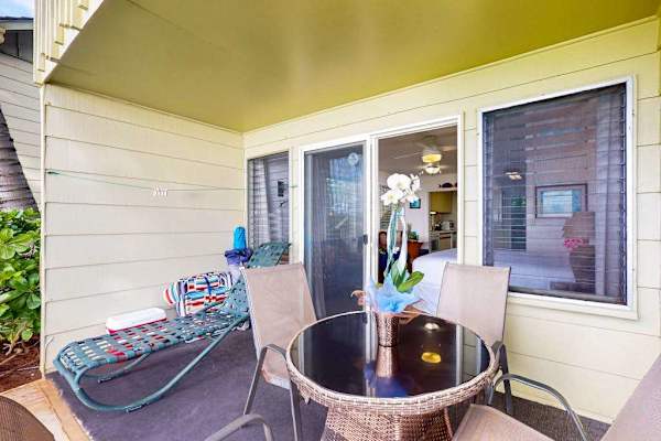 Private lanai offering a cozy spot to unwind after a day of exploring.
