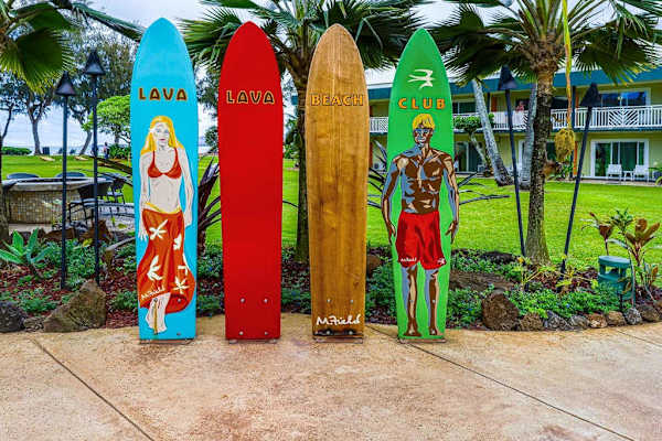 Colorful Island Surfboard Display
