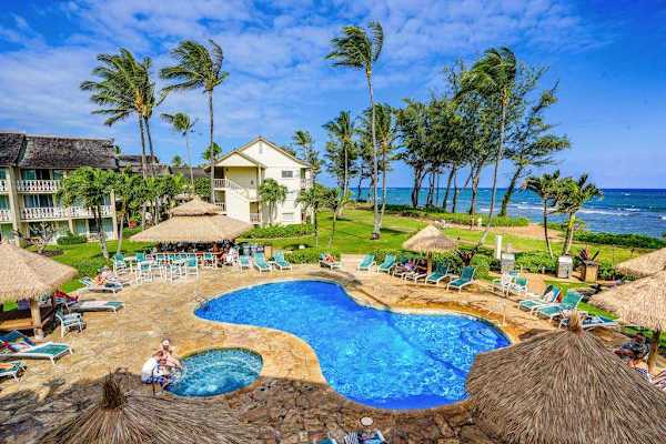 Oceanfront pool and hot tub with breathtaking island views.

