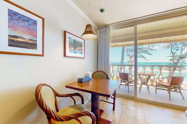 Cozy dining table ideal for enjoying meals or a quiet morning coffee.