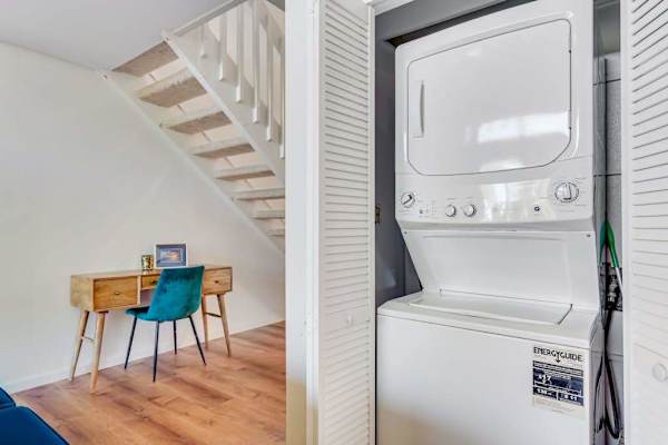 In-home stackable washer and dryer let you pack light and enjoy the convenience of doing laundry during your stay.