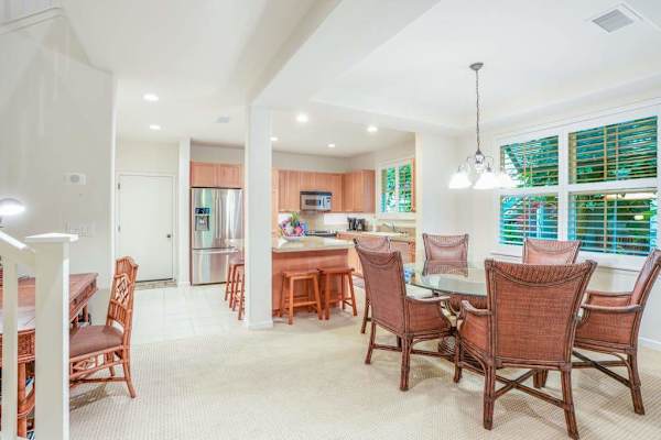 Large dining room table for all of the family meals from home.