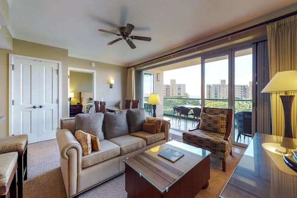 Beautiful and breezy living space equipped with a sofa bed