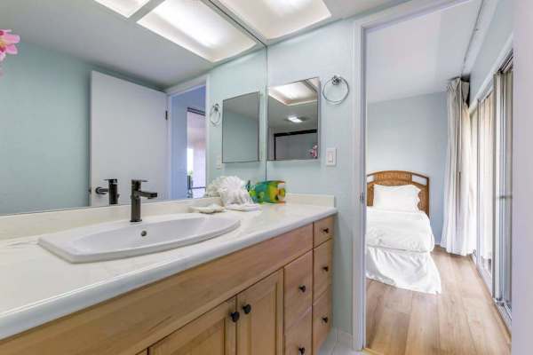 Guest bathroom with walk-in shower.