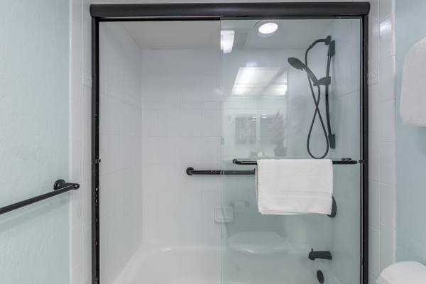 Guest bathroom with walk-in shower.