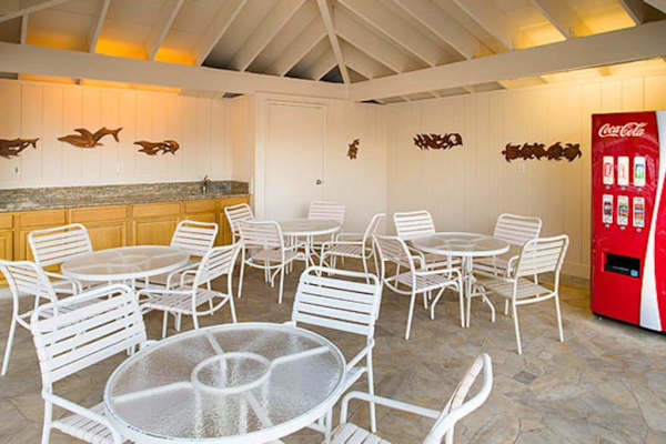 Convenient gathering area with tables and seating