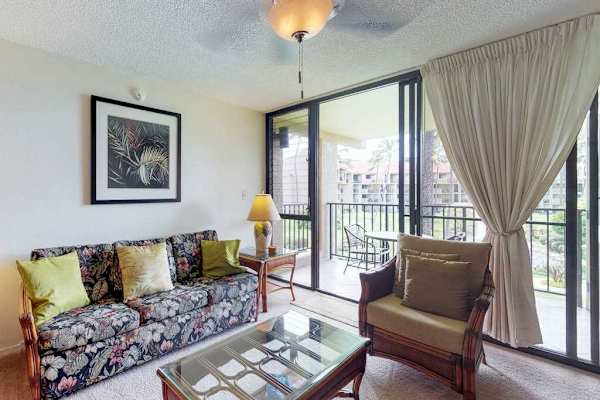 Cozy seating area with refreshing tropical views