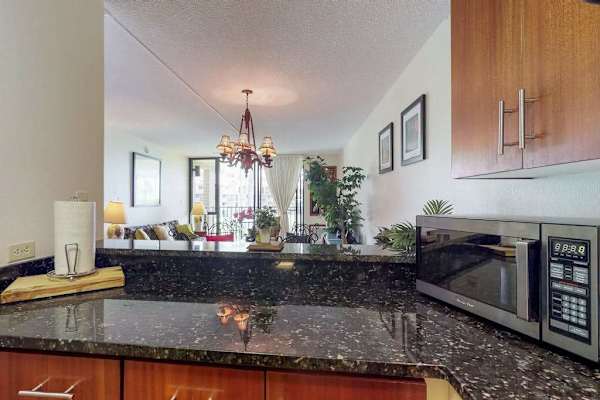 Spacious kitchen counter perfect for preparing meals