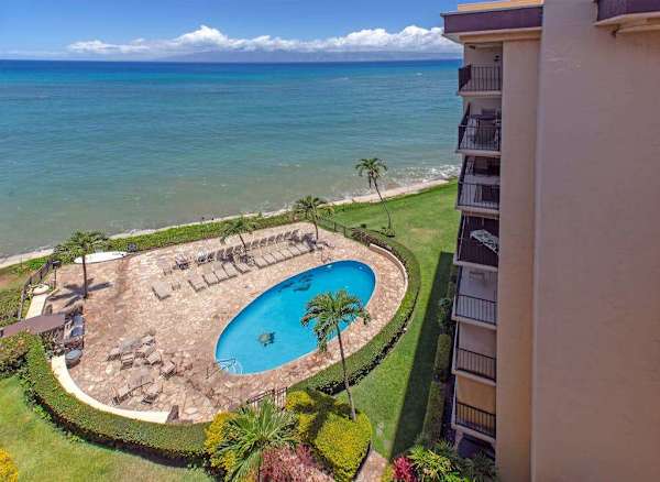 Oceanfront balconies and a swimming pool.