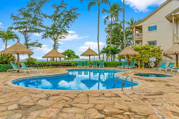 Refreshing pool surrounded by palms
