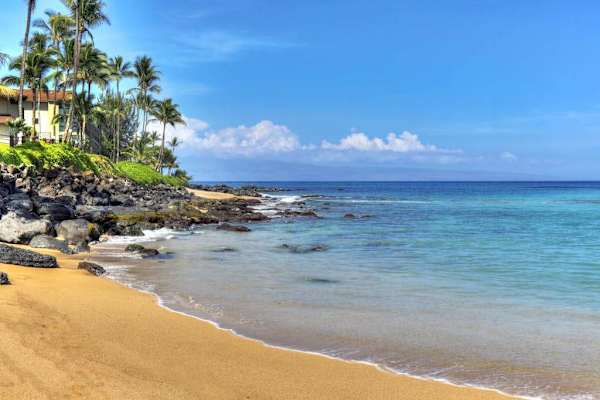 Golden sandy beach with breathtaking ocean views