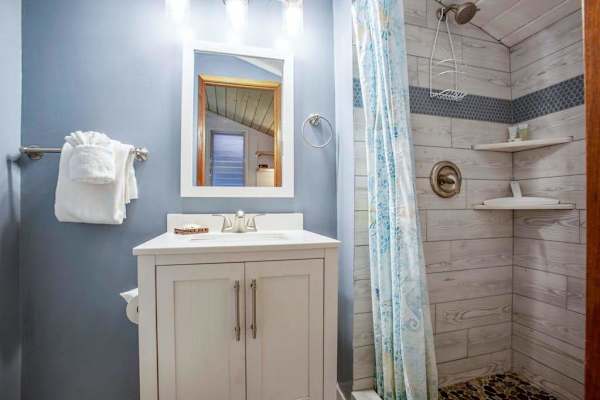 Guest bathroom with walk-in shower.
