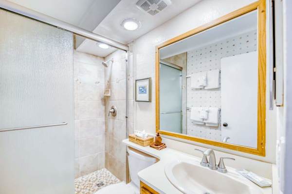 Guest bathroom with walk in shower.