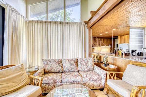 Warm and inviting living space with sofa bed
