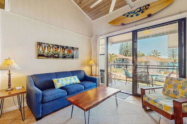 Sunlit Living Room With Ocean Views and Sleeper Sofa