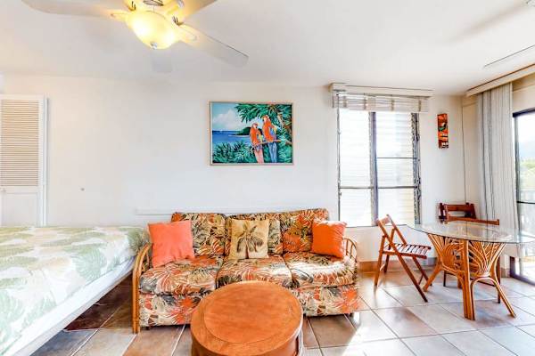 A cozy sitting and dining area creates a practical and inviting space for your stay