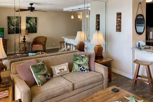 Open living space with sleeper sofa