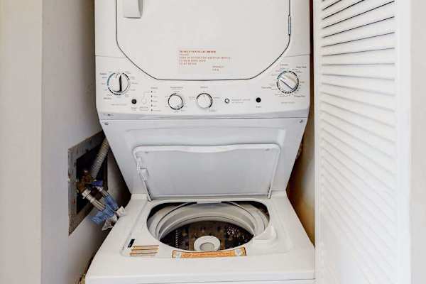In-home stackable washer and dryer let you pack light and enjoy the convenience of doing laundry during your stay.