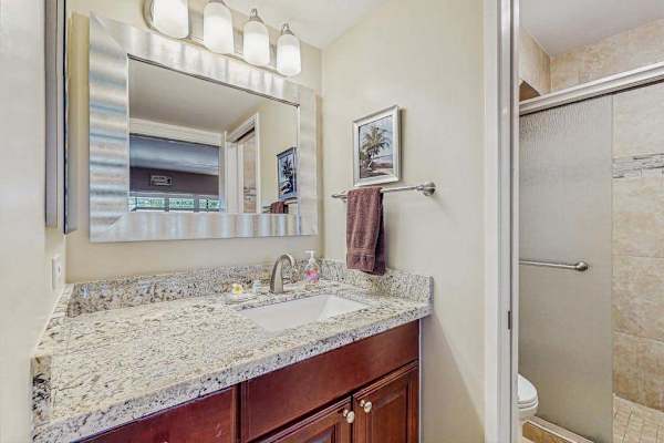 Updated primary bathroom with large walk-in shower