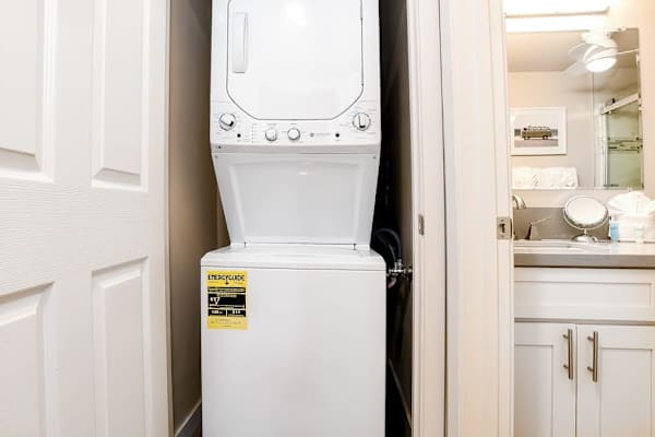 In-home stackable washer and dryer let you pack light and enjoy the convenience of doing laundry during your stay.