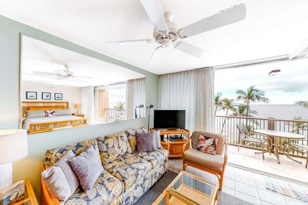 Bright living room with ocean views