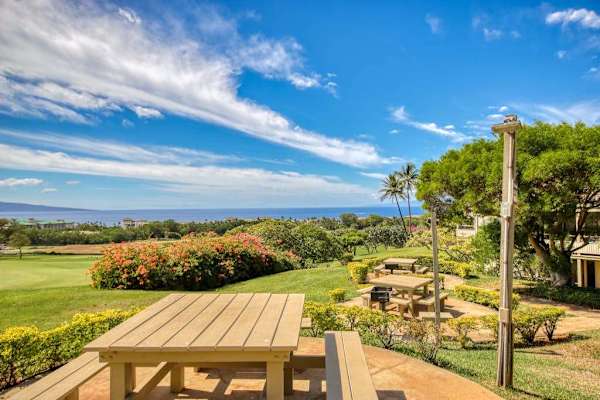 Outdoor Picnic Table and Lawn Area Overlooking Ocean Views