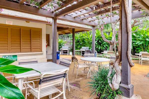 Covered patio for outdoor dining and relaxation