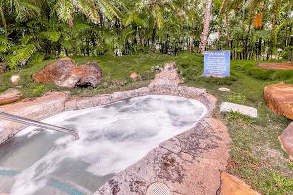 Unwind in the peaceful outdoor hot tub