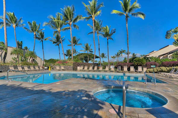 Resort pool with a relaxing hot tub
