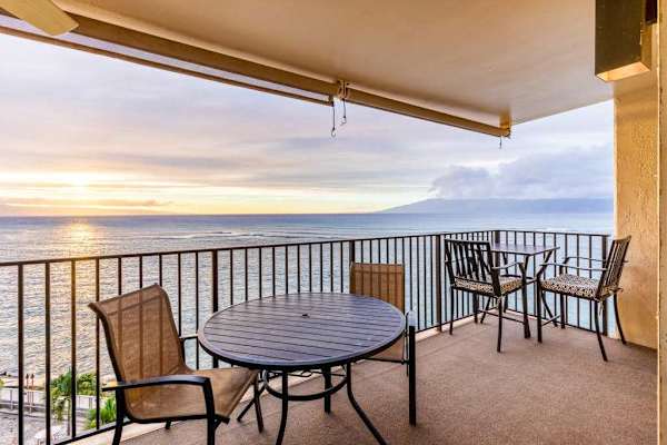 Private lanai that will be just the place to sip a morning cup of coffee or an evening glass of wine as the sun goes down. 