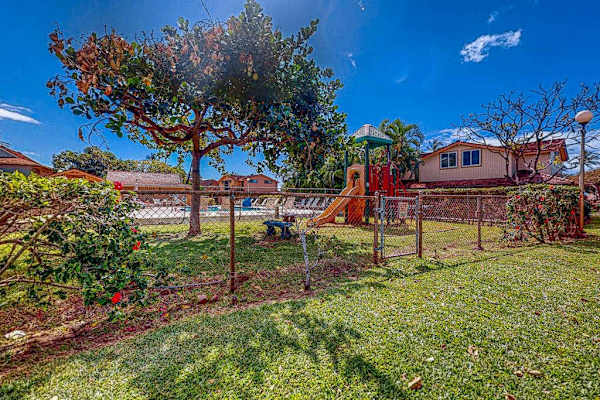 Children can enjoy the outdoor playground in a safe, open setting.