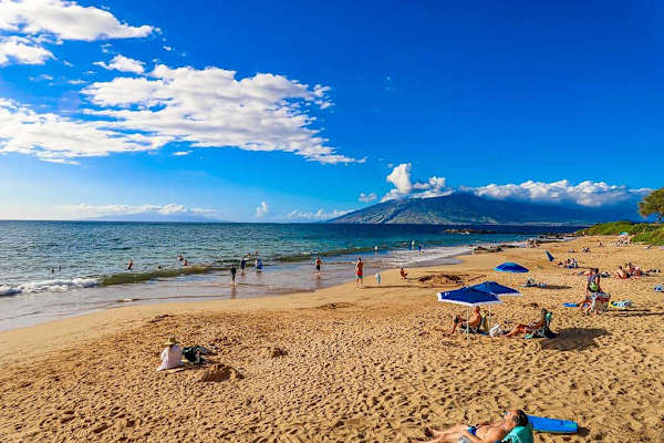 Beautiful beach views with mountains rising in the distance