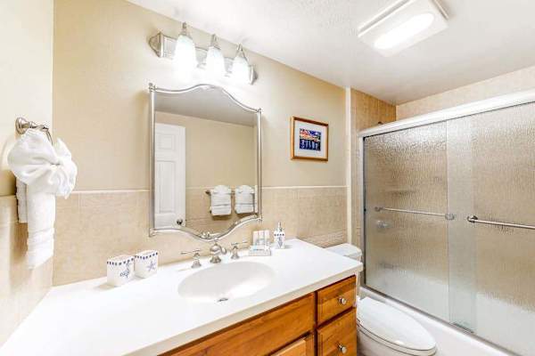 Guest bathroom with tub/shower combo.