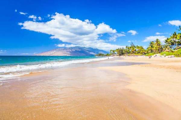Turquoise waters gently wash onto the white sandy beach at Island Surf Resort, creating the perfect backdrop for a relaxing day by the ocean.