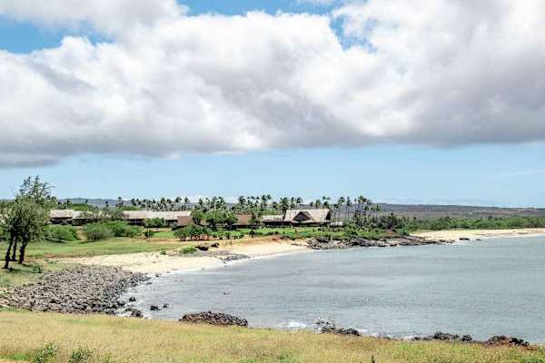 Peaceful shoreline highlights calm waters rocky coast and coastal greenery