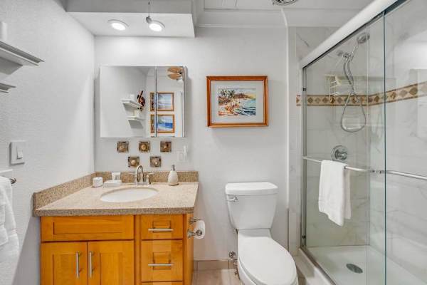 Stylish bathroom provides a clean inviting space for relaxing and refreshing throughout stays