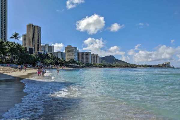 Take in iconic views of Diamond Head Crater along the nearby Waikiki shoreline.