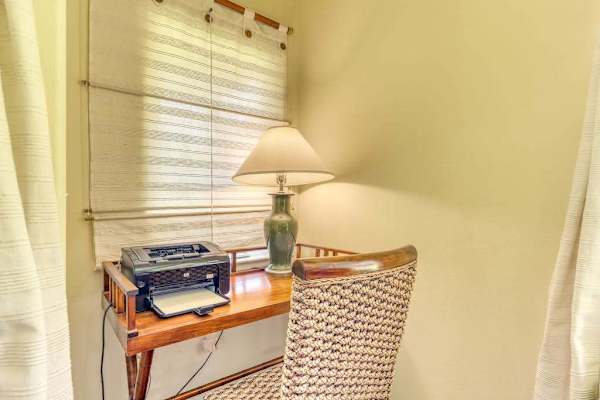 A practical workspace that blends seamlessly into the comfortable living area.