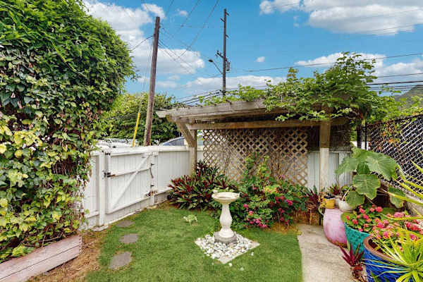 Tropical garden with lush landscaping