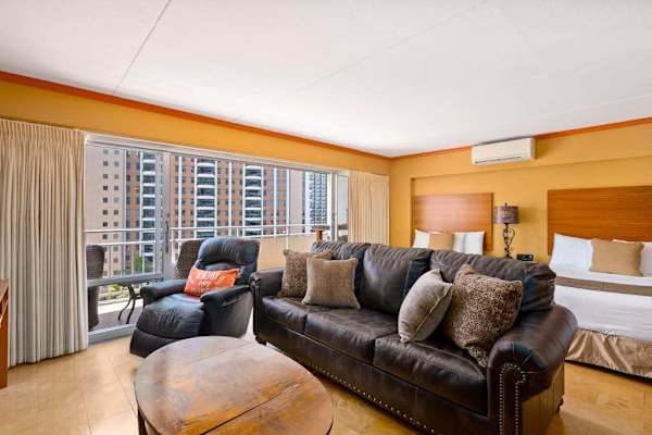 Open layout connects the living room with comfortable sleeping spaces seamlessly together