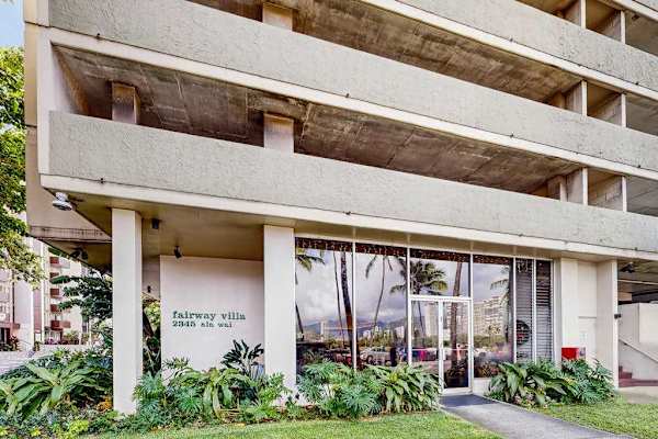 Street view of building entrance 